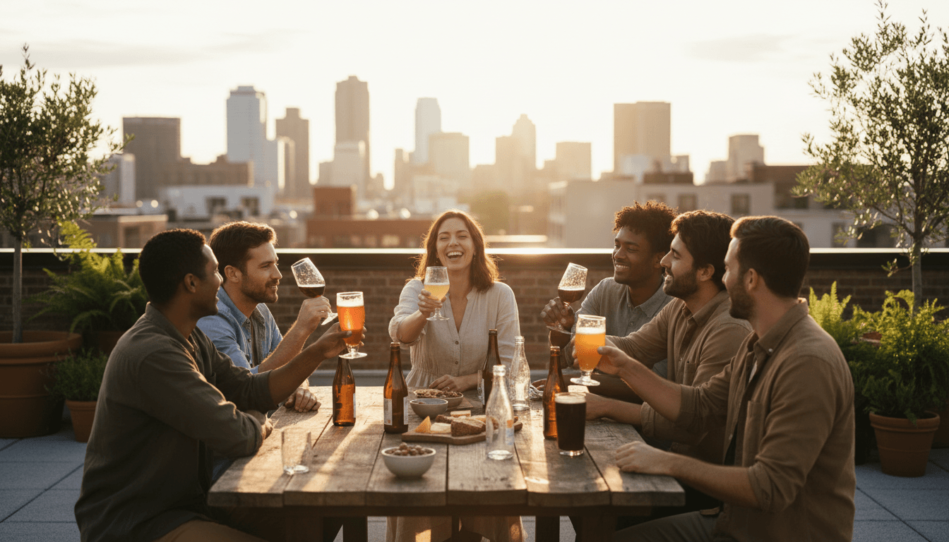 Happy group in an SUV raising drinks in a toast during a celebration ride